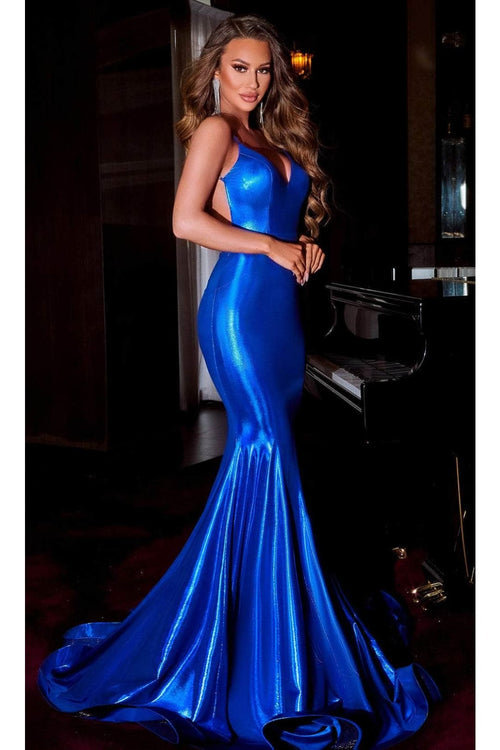 Portia and Scarlett PS22528 -long- Backless Metallic Evening Dress - Blue / 18 - Dress