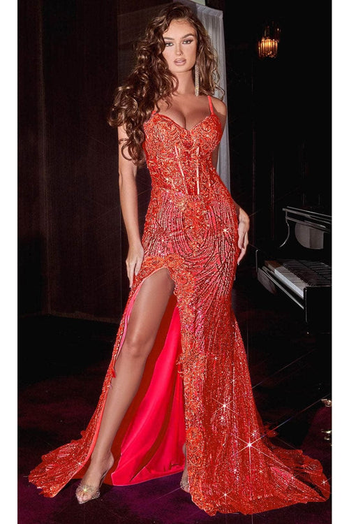 Portia and Scarlett PS22531 - long-Glitter Mermaid Prom Dress Featuring a Slit - Red / 00 - Dress