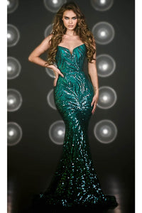 Portia and Scarlett PS22538 -long- Evening Dress with Sequin Motif and Mermaid Silhouette - Black-Mint / Dress