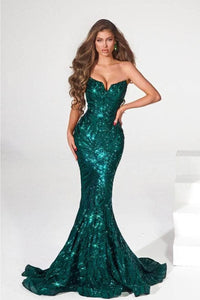 Portia and Scarlett PS22538 -long- Evening Dress with Sequin Motif and Mermaid Silhouette - Black-Mint / 2 - Dress