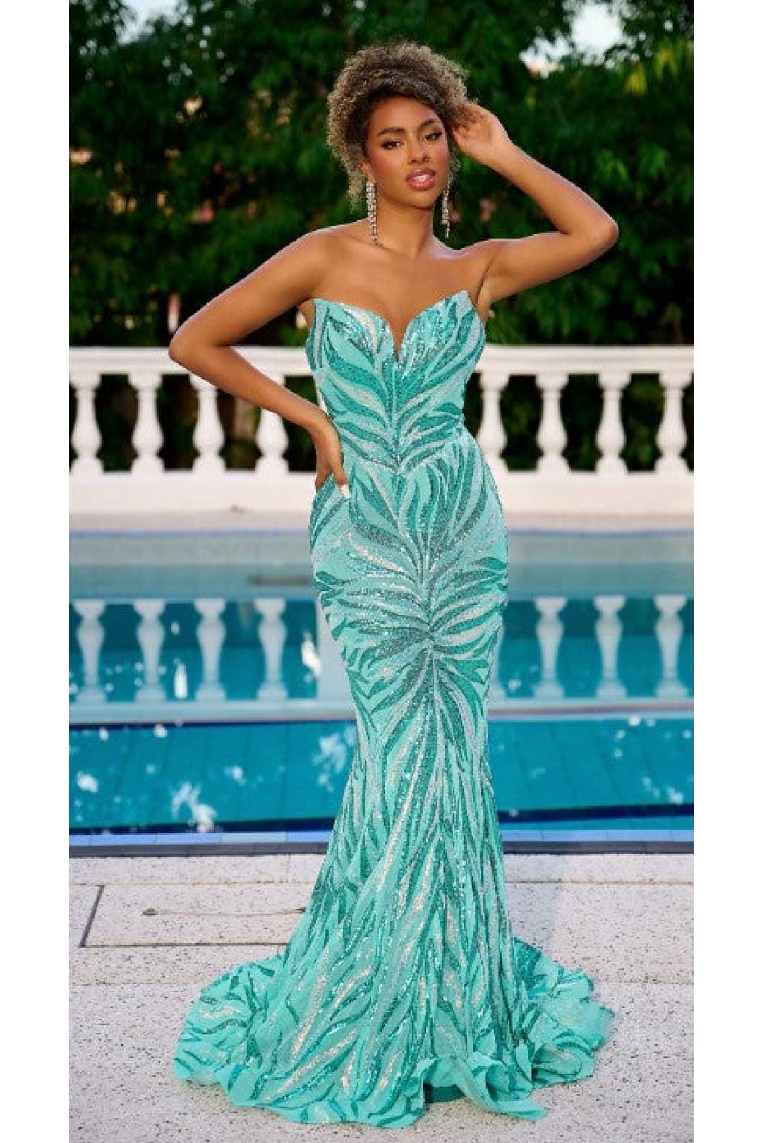 Portia and Scarlett PS22538 Strapless Sequin Mermaid Evening Prom Gown - SEA / Dress