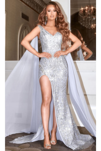 Portia and Scarlett PS22543 -long-Cascading Sash Glitter Prom Dress - Black / 10 - Dress