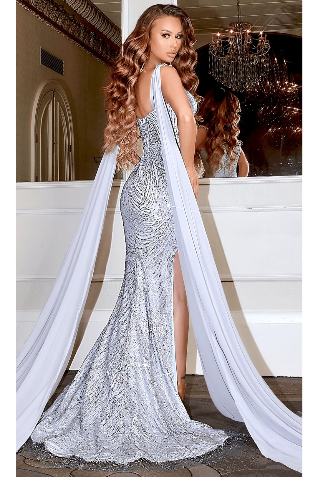 Portia and Scarlett PS22543 -long-Cascading Sash Glitter Prom Dress - Black / 12 - Dress