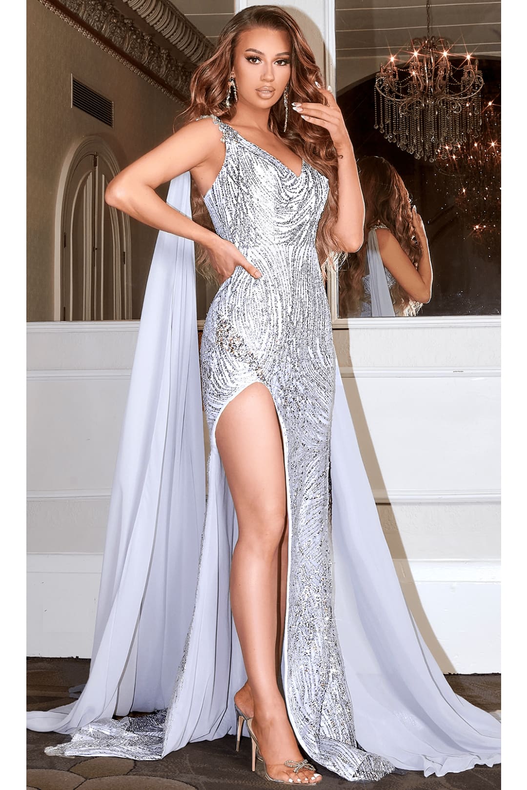 Portia and Scarlett PS22543 -long-Cascading Sash Glitter Prom Dress - Black / 16 - Dress