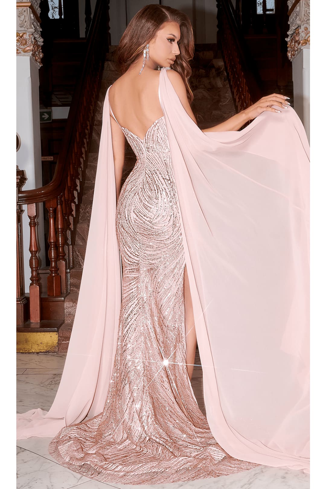 Portia and Scarlett PS22543 -long-Cascading Sash Glitter Prom Dress - Silver/Ab / 00 - Dress