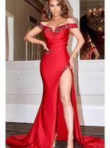 Portia and Scarlett PS22570 -long- Pleated Off-Shoulder Formal Gown for Elegant Styling