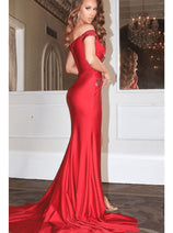 Portia and Scarlett PS22570 -long- Pleated Off-Shoulder Formal Gown for Elegant Styling