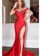 Portia and Scarlett PS22570 -long- Pleated Off-Shoulder Formal Gown for Elegant Styling