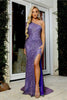 Portia and Scarlett PS2266 -long- One Shoulder Sequin Gown with a High Slit - Black / 14 - Dress