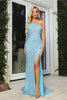 Portia and Scarlett PS2266 -long- One Shoulder Sequin Gown with a High Slit - Black / 20 - Dress