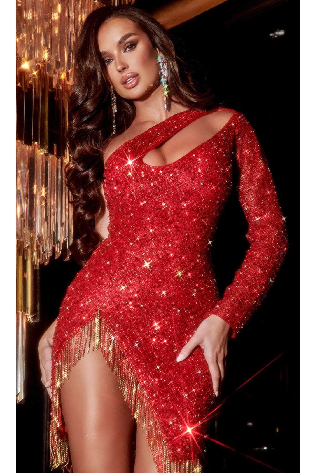 Portia and Scarlett PS22778C - Asymmetric Cutout Cocktail Dress for a Bold Statement - Red / 00 - Dress