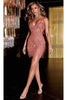 Portia and Scarlett PS22783C Fringe Bodycon Prom Short V-neck Dress - Dress