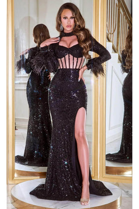 Portia and Scarlett PS23028 - long-Corset Cutout Sequin Evening Gown