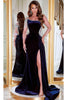 Portia and Scarlett PS23030 -long- Bejeweled Velvet Evening Gown for Luxe Style - Burgundy / 00 - Dress