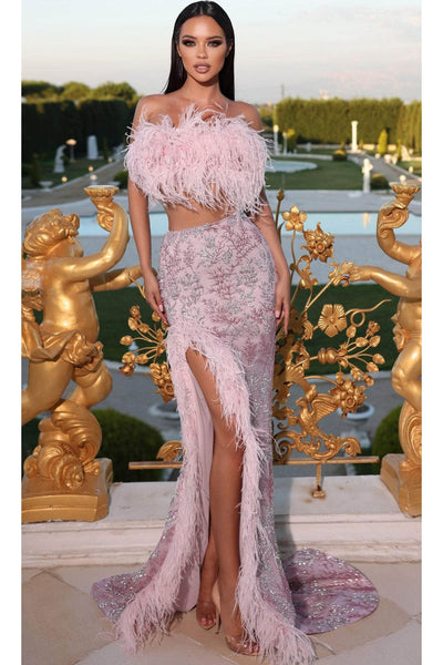 Portia and Scarlett PS23031 -long- Feathered Two-Piece Ensemble for a Fashion-Forward Style - Dress