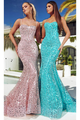 Portia and Scarlett PS23061 -long- Classic Prom Gown with Corset Sequin Design