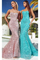 Portia and Scarlett PS23061 -long- Classic Prom Gown with Corset Sequin Design - Aqua / 00 - Dress