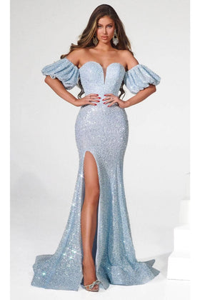 Portia and Scarlett PS23080 -long- Puff Sleeve Sweetheart Evening Gown