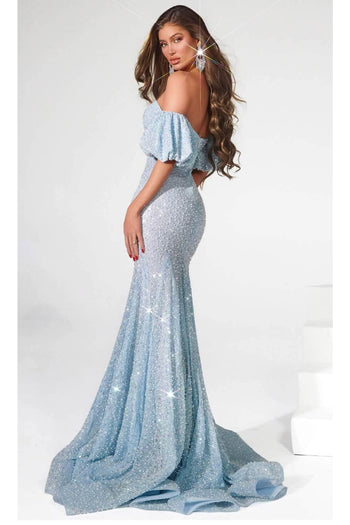 Portia and Scarlett PS23080 -long- Puff Sleeve Sweetheart Evening Gown - Cinderella Blue / 2 - Dress