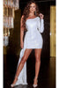 Portia and Scarlett PS23106 -short- Asymmetric Neck Sequin Cocktail Dress for a Unique Look - White / 2 - Dress