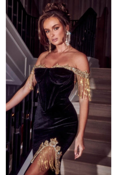 Portia and Scarlett PS23151 -long- Evening Dress with Jewel Fringes - Black / 18 - Dress