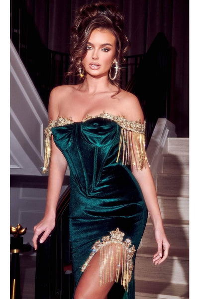 Portia and Scarlett PS23151 -long- Evening Dress with Jewel Fringes - Deep-Red / Dress