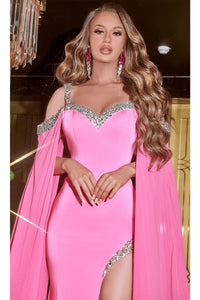 Portia and Scarlett PS23160 -long- Jeweled Cascade Prom Dress for a Dazzling Effect - Hot Pink / 24 - Dress