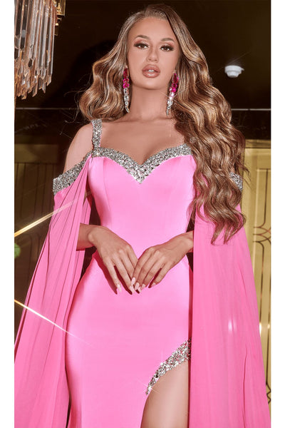 Portia and Scarlett PS23160 -long- Jeweled Cascade Prom Dress for a Dazzling Effect - Hot Pink / 24 - Dress