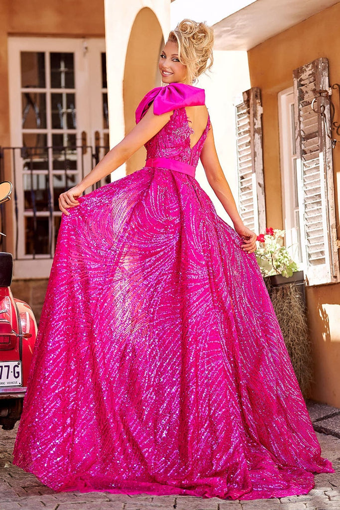 Off Shoulder Hot Pink Satin Long Prom Dresses with Belt, Hot Pink Form –  Eip Collection