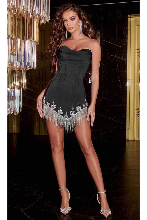 Portia and Scarlett PS23178 Corset Bone Strapless Fringe Party Dress - Dress