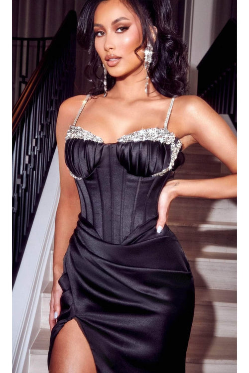 Portia and Scarlett PS23274 -long- Sweetheart Evening Gown with Beaded Details - Black / 18 - Dress