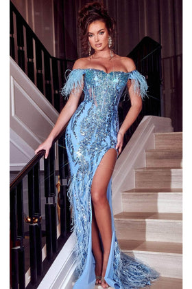 Portia and Scarlett PS23281 -long- Off-Shoulder High Slit Prom Gown