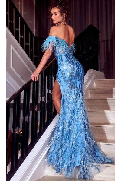 Portia and Scarlett PS23281 -long- Off-Shoulder High Slit Prom Gown - Light-Blue / 16 - Dress