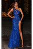 Portia and Scarlett PS23282 - long-Prom Gown with Asymmetric Feather Skirt - Cobalt / 00 - Dress