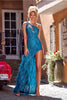 Portia and Scarlett PS23282 - long-Prom Gown with Asymmetric Feather Skirt - Cobalt / 12 - Dress