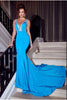 Portia and Scarlett PS23291 V-neck Mermaid Sheer Sides Pageant Gown - BLUE / Dress