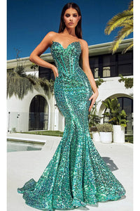 Portia and Scarlett PS23293 -long- Sequin Ornate Prom Gown - Gold / 00 - Dress