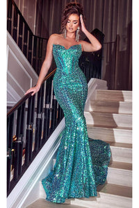 Portia and Scarlett PS23293 -long- Sequin Ornate Prom Gown - Gold / 12 - Dress