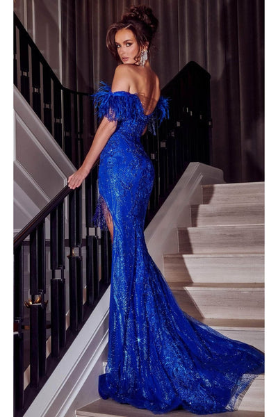 Portia and Scarlett PS23302 -long- Beaded Evening Gown with Feathered Sleeves for a Dramatic Touch - Dress