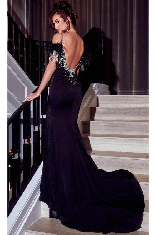 Portia and Scarlett PS23323 -long- Mermaid Evening Gown Adorned with Bejeweled Details - Black / 16 - Dress