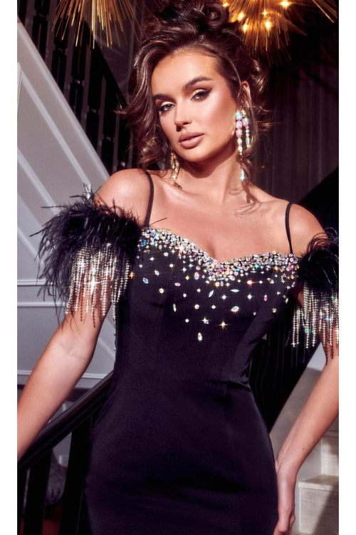Portia and Scarlett PS23323 -long- Mermaid Evening Gown Adorned with Bejeweled Details - Black / 18 - Dress