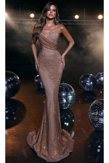 Portia and Scarlett PS23372 -long- Metallic Corset Evening Gown - Gold / 16 - Dress