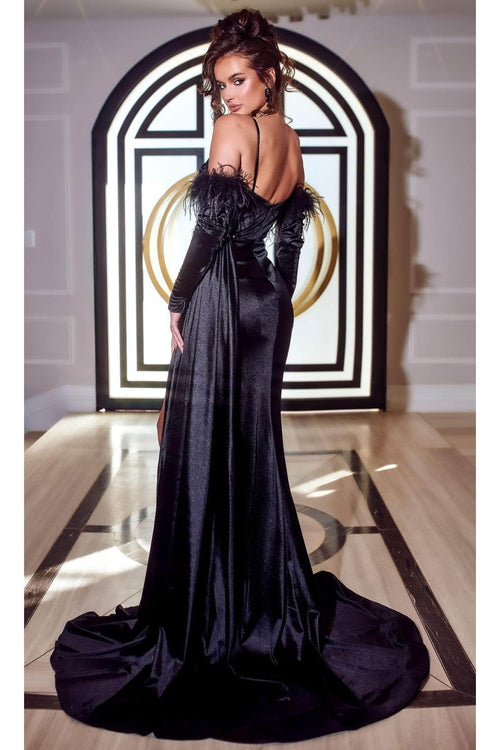 Portia and Scarlett PS23375 -long-Jewel Ornate Evening Gown with Slit - Black / 2 - Dress