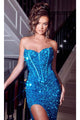 Portia and Scarlett PS23407 -long- Corset Prom Dress with Sequin Details and Slit - Burnt-Orange / 12 - Dress