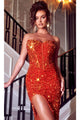 Portia and Scarlett PS23407 -long- Corset Prom Dress with Sequin Details and Slit - Burnt-Orange / 4 - Dress