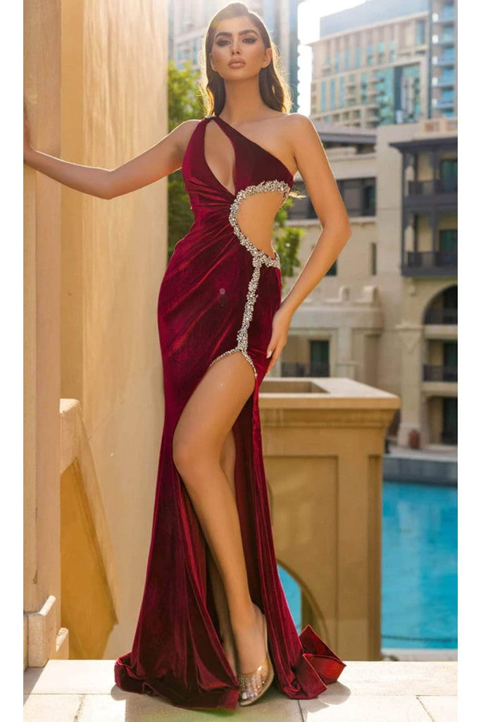 Portia and Scarlett PS23475 - Asymmetric Neck Cutout Evening Gown for a Unique Look - Red / 00 - Dress