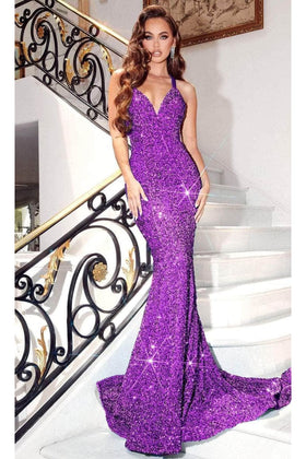 Portia and Scarlett PS23519 -long- Evening Gown with a V-Neck and Crisscross Back Detail