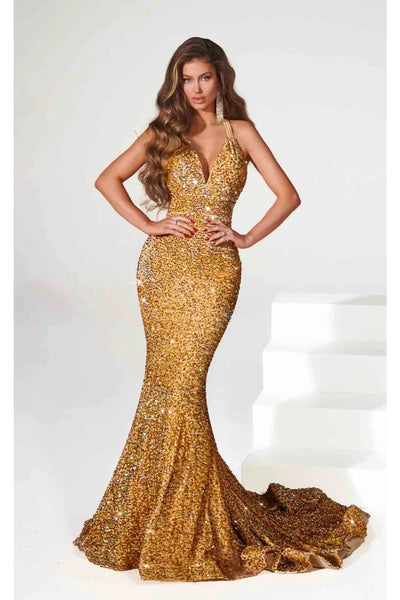 Portia and Scarlett PS23519 -long- Evening Gown with a V-Neck and Crisscross Back Detail - Dress