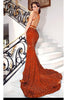 Portia and Scarlett PS23519 -long- Sequin Mermaid Evening Gown - Burnt Orange / 16 - Dress