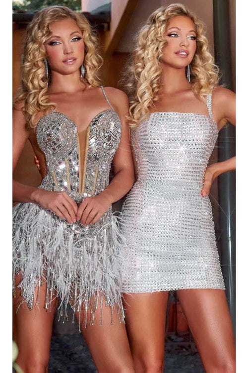 Portia and Scarlett PS23551C -short- Plunging Fringed Homecoming Dress - Lilac / 6 - Dress